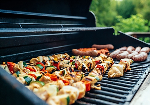 Chicken kebabs on a barbecue